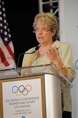 Karin Lofstrom speaking at the IOC World Conference Women and Sport 5th Edition