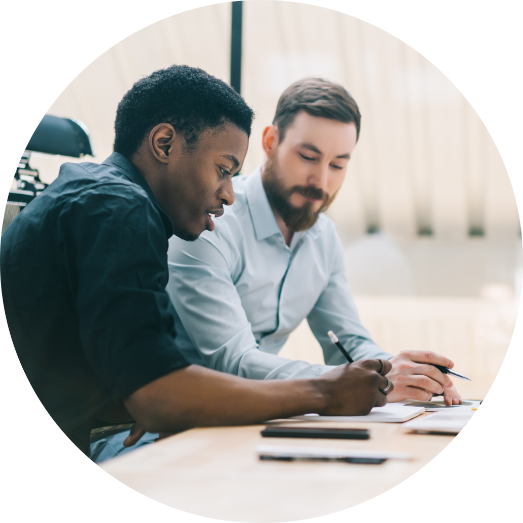 Two organization members planning together.