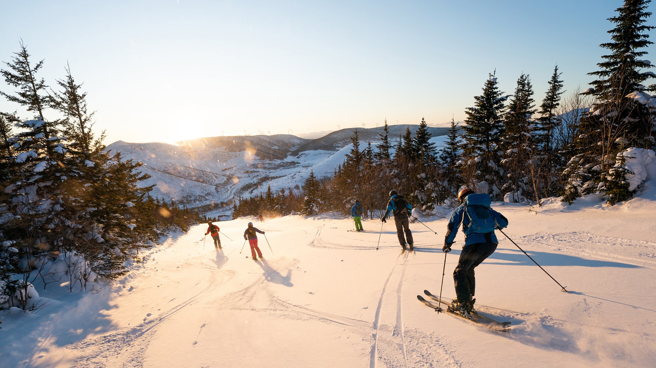 People skiing together down a slope