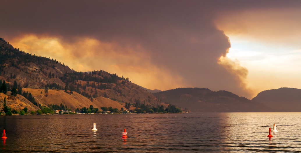 Smoke in the distant sky causing a hazy atmosphere